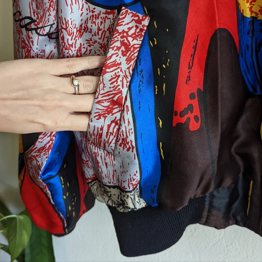 Picasso | Vintage | 90s Reversible Zip Front Satin Bomber Jacket Streetwear - Picture 4 of 13